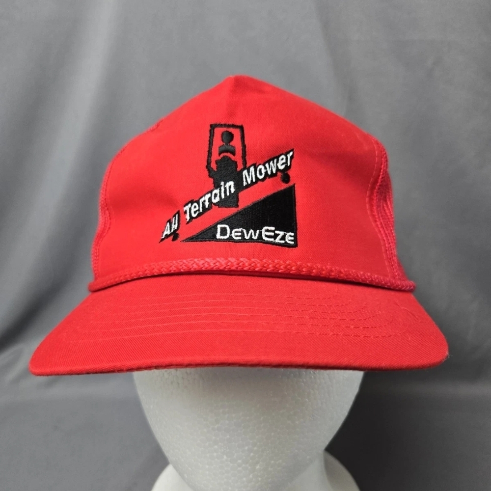 Vintage Red DewEze All Terrain Mower Truckers Cap Mesh Snapback Hat